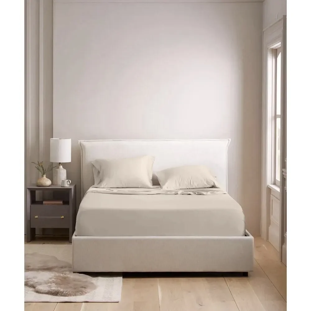 NEW Quince 100% Organic Bamboo Sheet Set Queen SAND~ FLAT Sheet + 2 Pillowcases